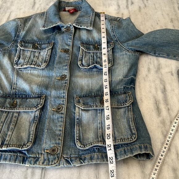 H&M LOGG Women's Denim Jacket Size 6 Distressed Blazer Pockets Utility - Picture 10 of 12